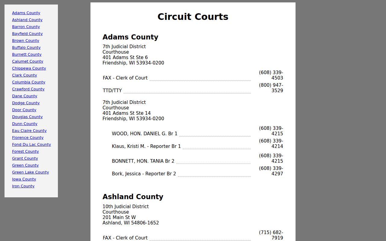 Chippewa County court docket branch directory