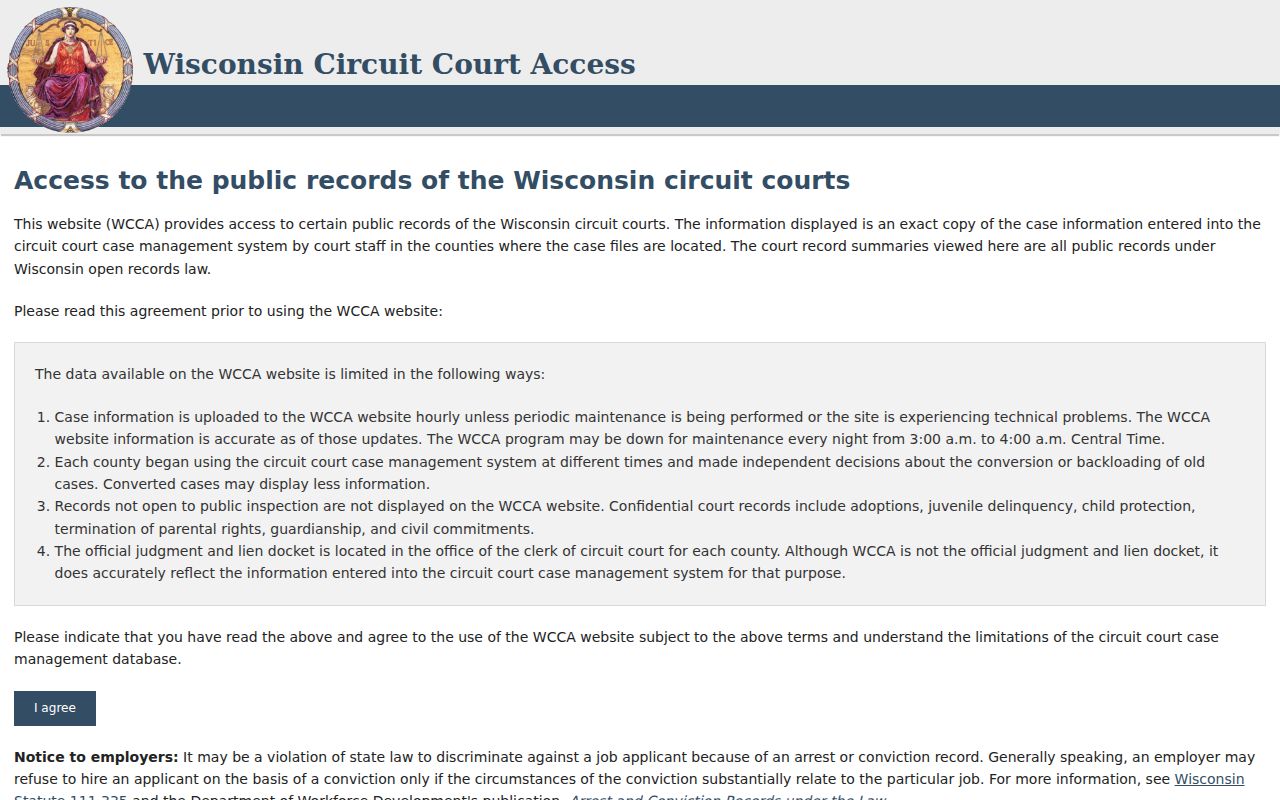 Chippewa County docket search WCCA access agreement